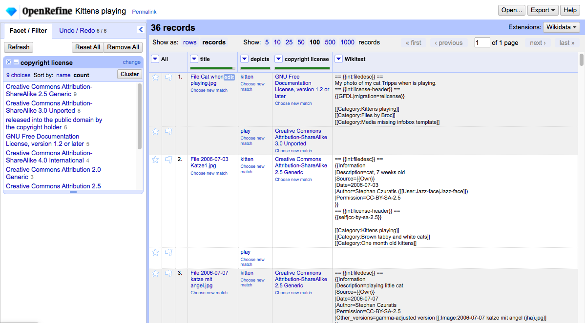 Commons files with SDC and Wikitext in OpenRefine